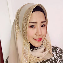 Load image into Gallery viewer, Hijab pearl chiffon sprinkled gold headscarf
